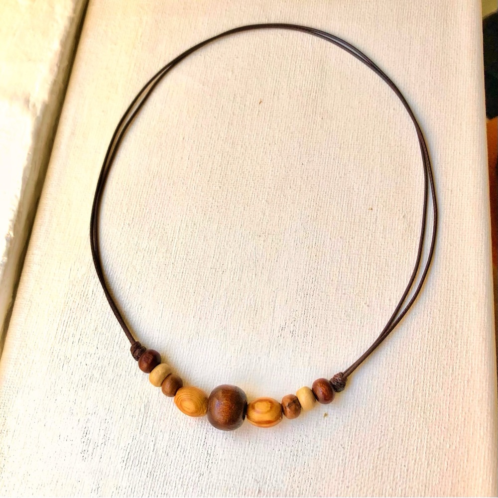 Earthy Granola Wood Beaded (Dark Brown) Boho Hippie Necklace/Choker - Picture 4 of 5
